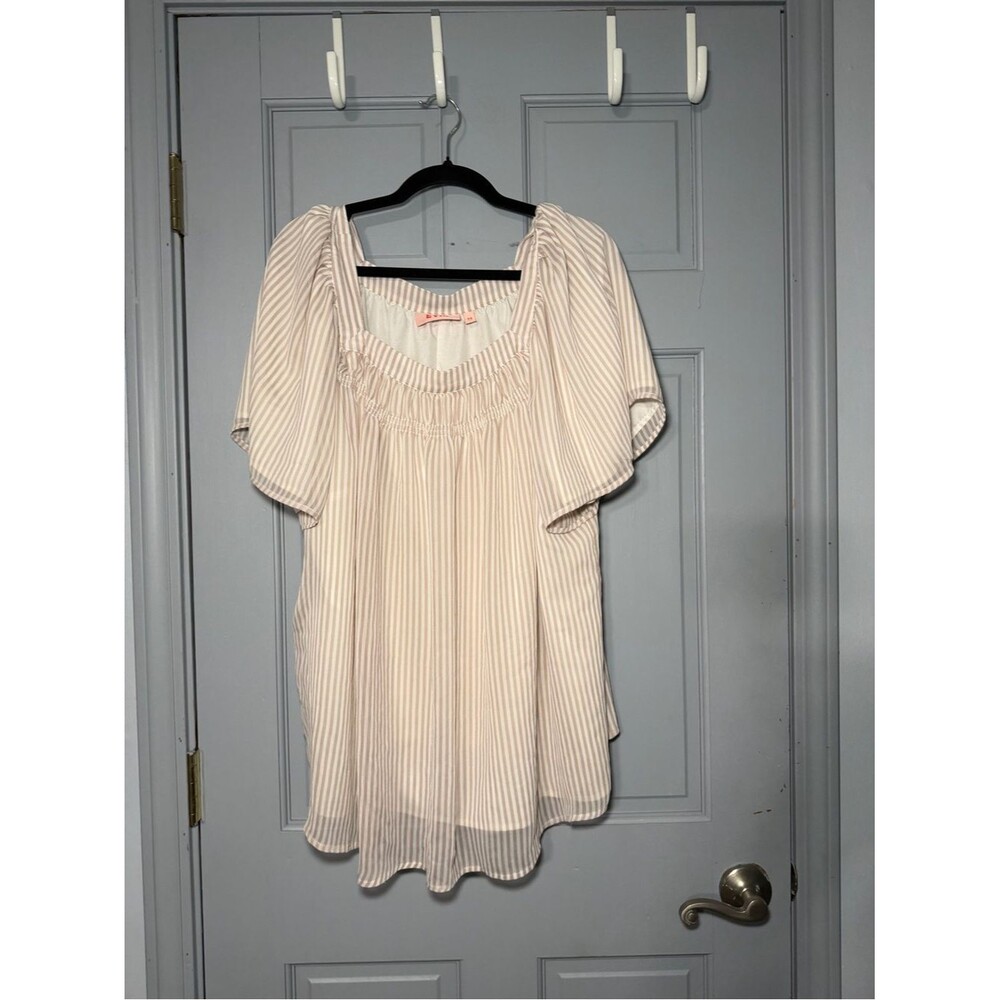 EVRI 2X Pink Stripe Square Neck Peasant Blouse Puff Sleeve Cottagecore